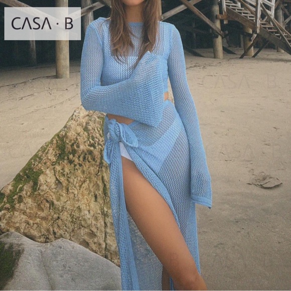 NEW to CASA B💫| Sinclair Netted Reversible Front tie Top & Sarong Set in Azure - Picture 8 of 10